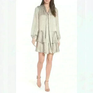 Avec Les Filles women’s dress striped green flowy long sleeve